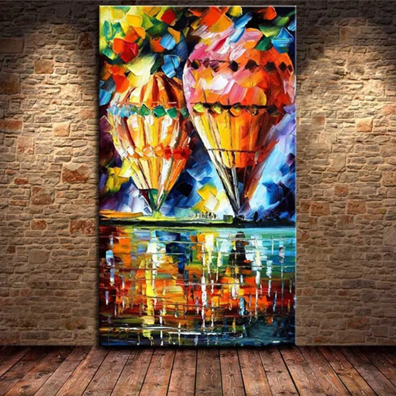

Handmade Abstract Knife Canvas Scenery Paintings Modern Home Wall Art Pictures Hand-painted Fire Balloon Landscape Oil Painting