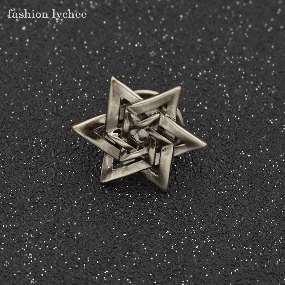 

fashion lychee Retro Multi Layered Star Of David Brooch Six-pointed Star Geometric Pins Clips Mens Casual Jewelry