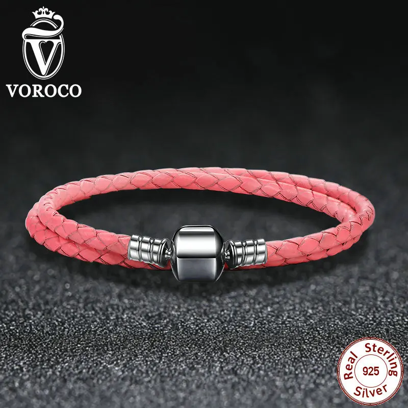 925 Sterling Silver Genuine Leather Long Chain Adjustable Women Bracelets with Snake Clasp Jewelry Compatible with