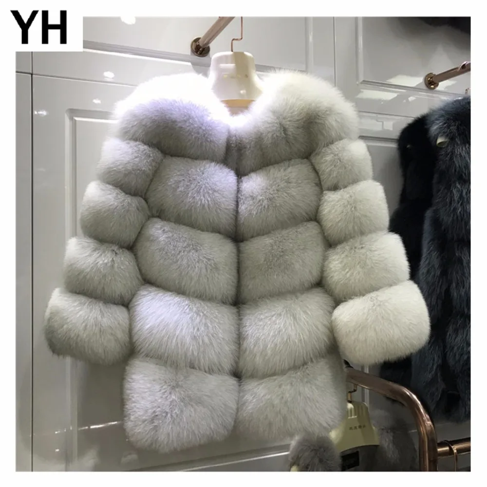 Manteau en vraie fourrure de renard naturelle pour femme, veste de marque, de qualité, chaude et