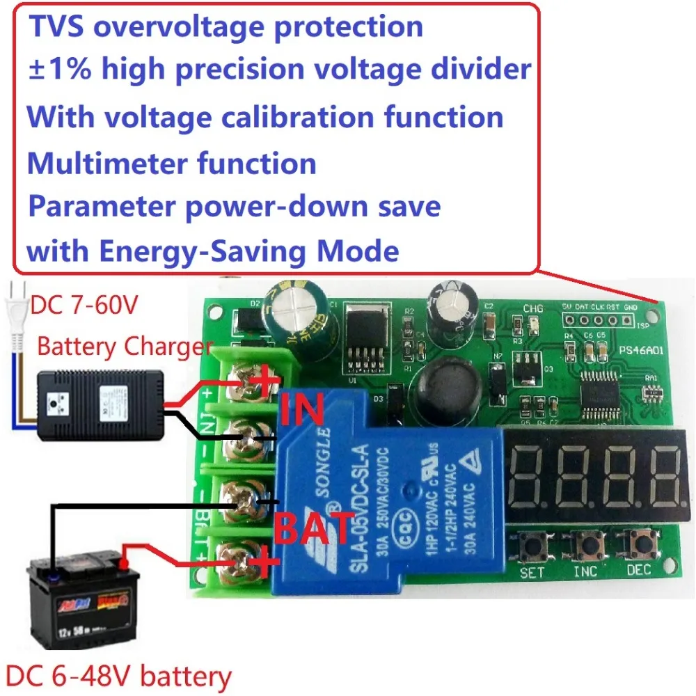 

Multifunction Lead-acid Lithium Battery Charging Controller Module Protection Board Voltmeter UPS diy 6-60V