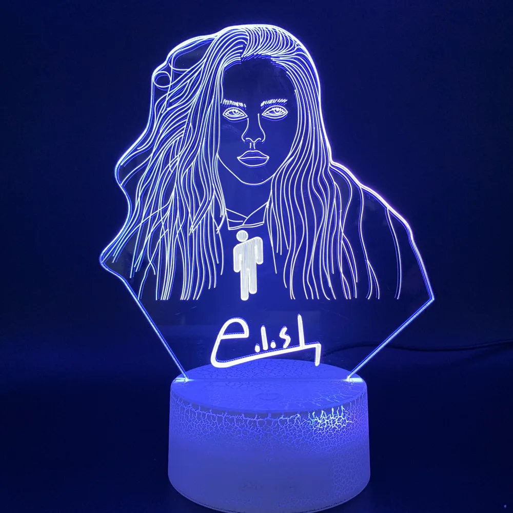 3D иллюзия, светодиодный ночник, светильник Billie Eilish, рисунок, офисный декор, настольная лампа, дропшиппинг,, подарок для фанатов, Ночной светильник на заказ