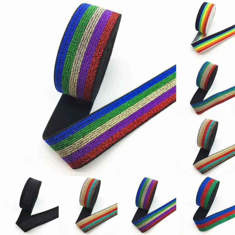 

25mm Colourful Glitter Elastic Band High Quality Nylon Soft Elastic Bands For Garment Trousers DIY Sewing Accessories 1meter
