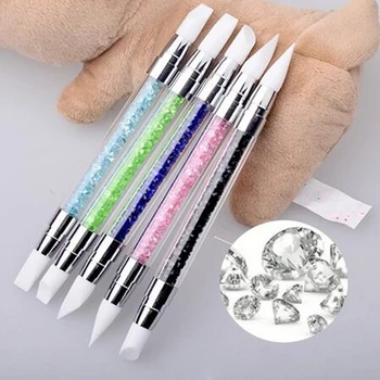 

by dhl or ems 500pcs 2 Way Rhinestone Crystal Nail Art Brush Pen Silicone Head Carving Emboss Shaping Acrylic Tools