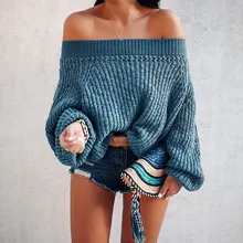 Off Shoulder Sweater Lantern Sleeve Sweater 2018 Autumn Casual Sweaters Women Clothing Pull Femme