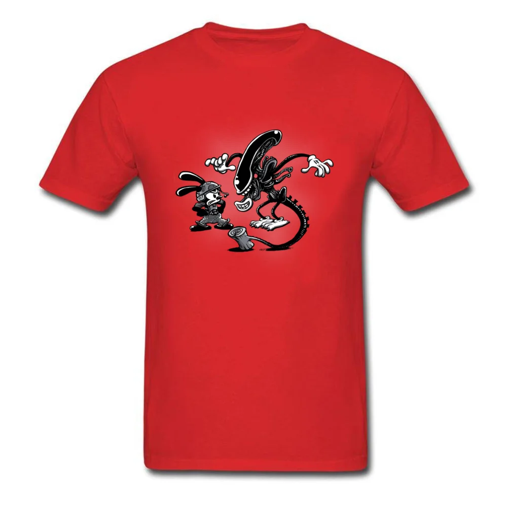 Men Tops Shirt Oswald vs Alien Plain Family T Shirt 100% Cotton Fabric Short Sleeve Custom Tee-Shirts Crewneck Oswald vs Alien red