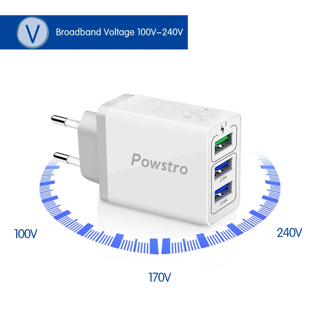 Powstro 3 usb порта быстрое зарядное устройство 30 Вт 3,0 USB зарядное устройство Быстрая зарядка настенный адаптер для iPhone 7 8 samsung S8 huawei Xiaomi LG