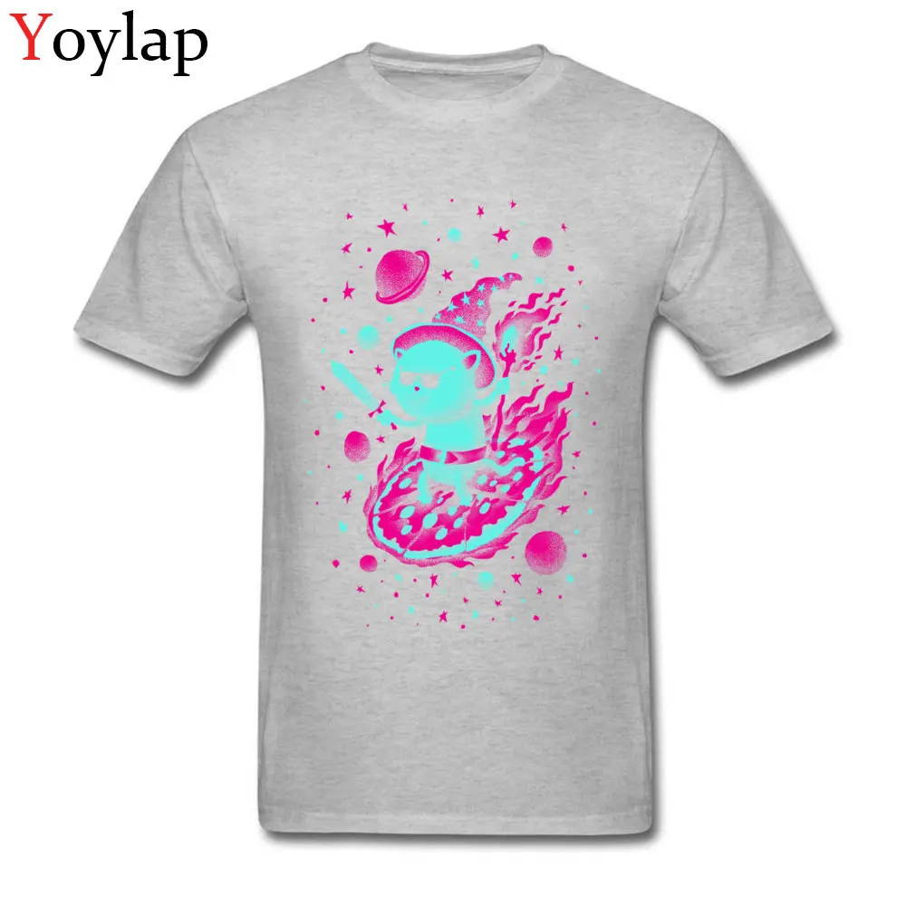 Cotton Tops Tees Cool Wizard Cat for Male Funny T-shirts Crazy Graphic Crew Neck Short Sleeve Tee Shirt Top Quality grey