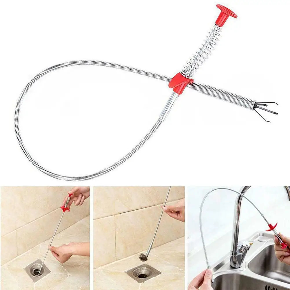 Hot 60cm Kitchen Sewer Dredging Device Tools Spring Pipe Sink Cleaning Hook US 
