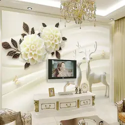 Пользовательские фото обои с тиснением Лось цветок гортензии линии 3D росписи Гостиная Спальня подкладке стены тканью Водонепроницаемый