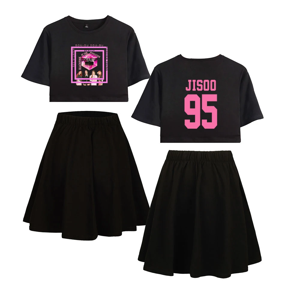 

LUCKYFRIDAYF Fashion Summer Blackpink Member Jisoo Lovely Pop Short skirt suit Women's Dress Idol Print Dress Clothes Plus 2XL