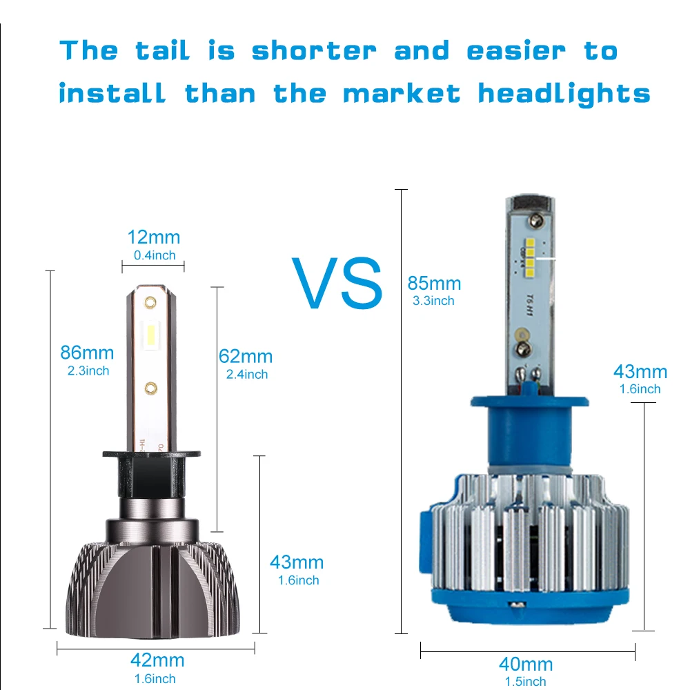 

H1 LED Headlight Bulbs S1 Series LED Headlights with 2 Pcs CSP LED Headlight Conversion Kit 60W 8000lm 6000K Single Beam