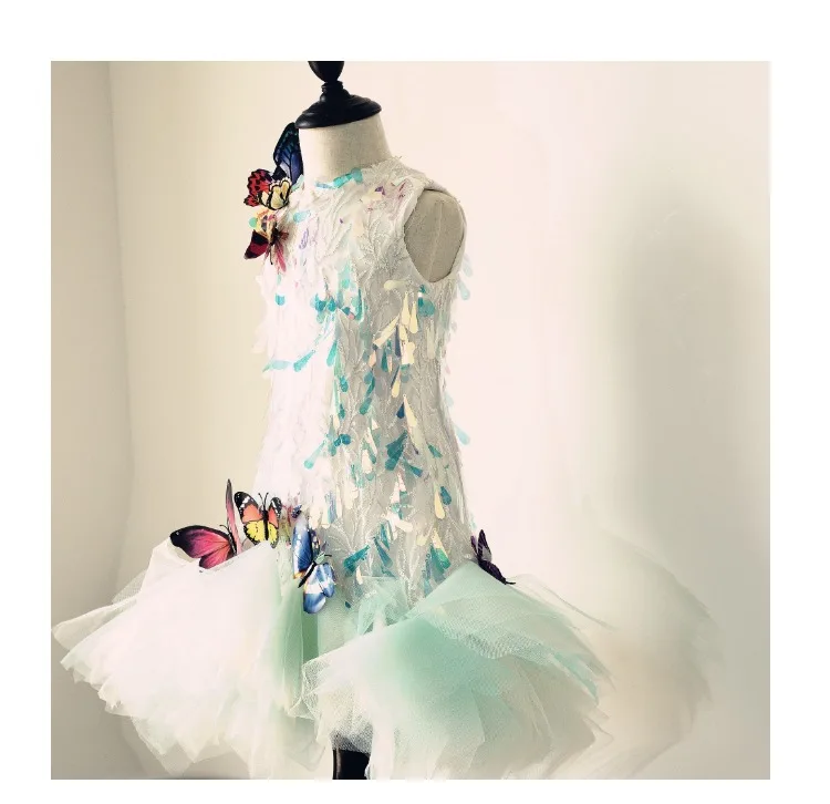 Платья с цветочным узором и блестками для девочек; Тюлевое платье-пачка принцессы для выпускного вечера; вечерние платья с милыми бабочками для детей; Карнавальный костюм для дня рождения; B222