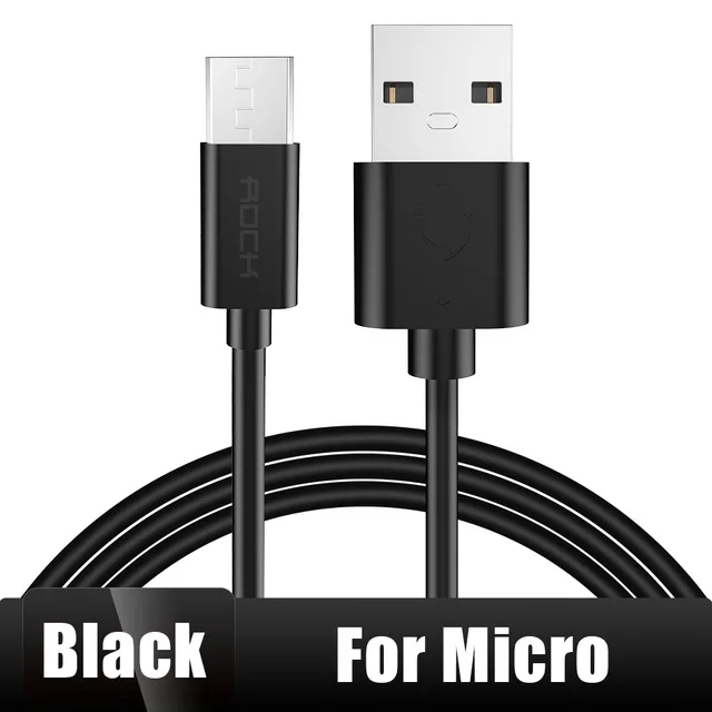 ROCK USB кабель для iPhone X, 8, 7, 6, быстрое зарядное устройство, Micro USB кабель для samsung, Xiaomi, usb type-c, кабели для мобильных телефонов - Цвет: Micro Black