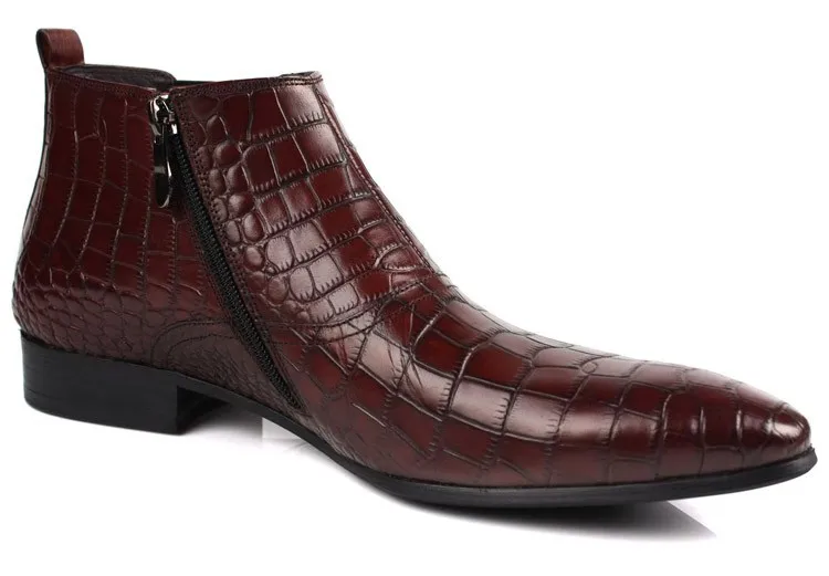 Grimenint мужские кожаные ботинки с молнией Роскошные Крокодил зернистой ретро мужские Ботильоны черные и коричневые мужские обувь для