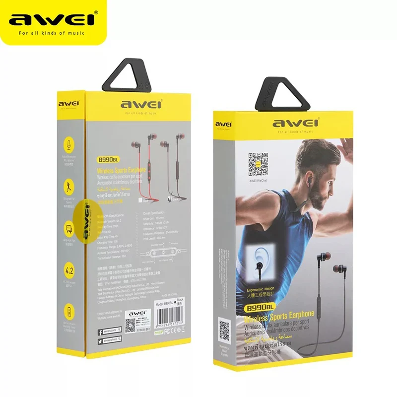AWEI B990BL магнитные беспроводные наушники Bluetooth спортивные мини металлические