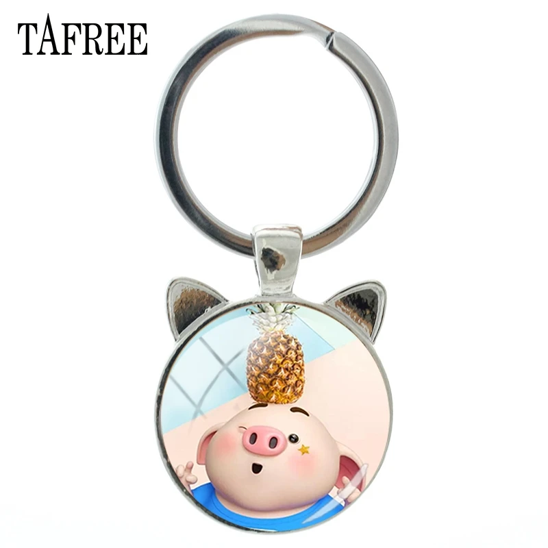 TAFREE посеребренное стекло кабошон Милая свинья Фото Кулон животное ухо брелок