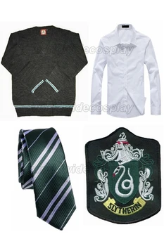 

Free Shipping Harry Slytherin Draco Malfoy Cosplay Pullover Sweater Shirt Necktie Badge Custom made
