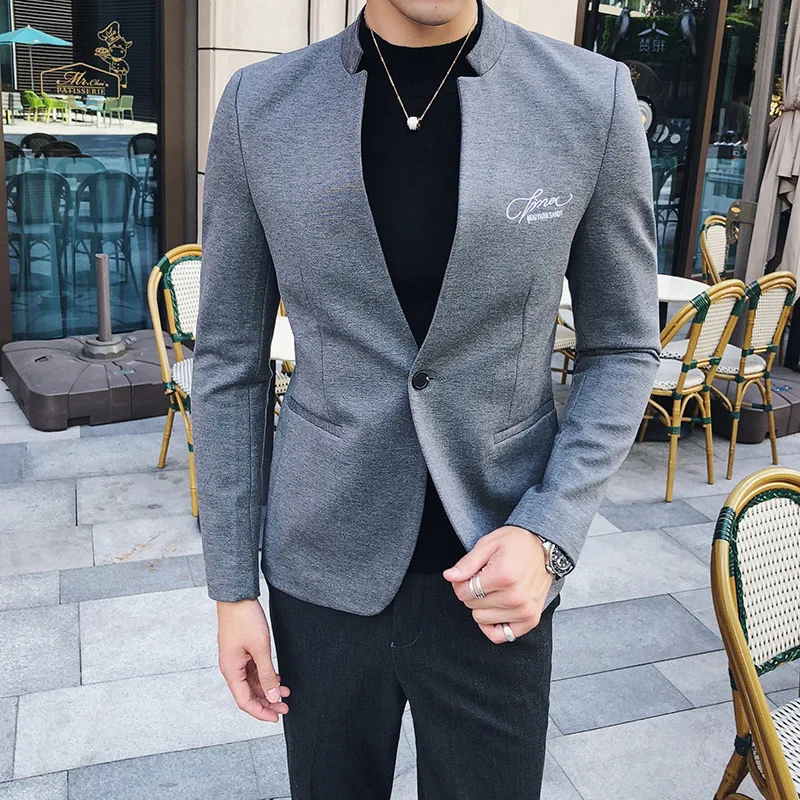 Standing Collar Suit Jacket 2018 Mens Stylish Blazer Vintage Prom
