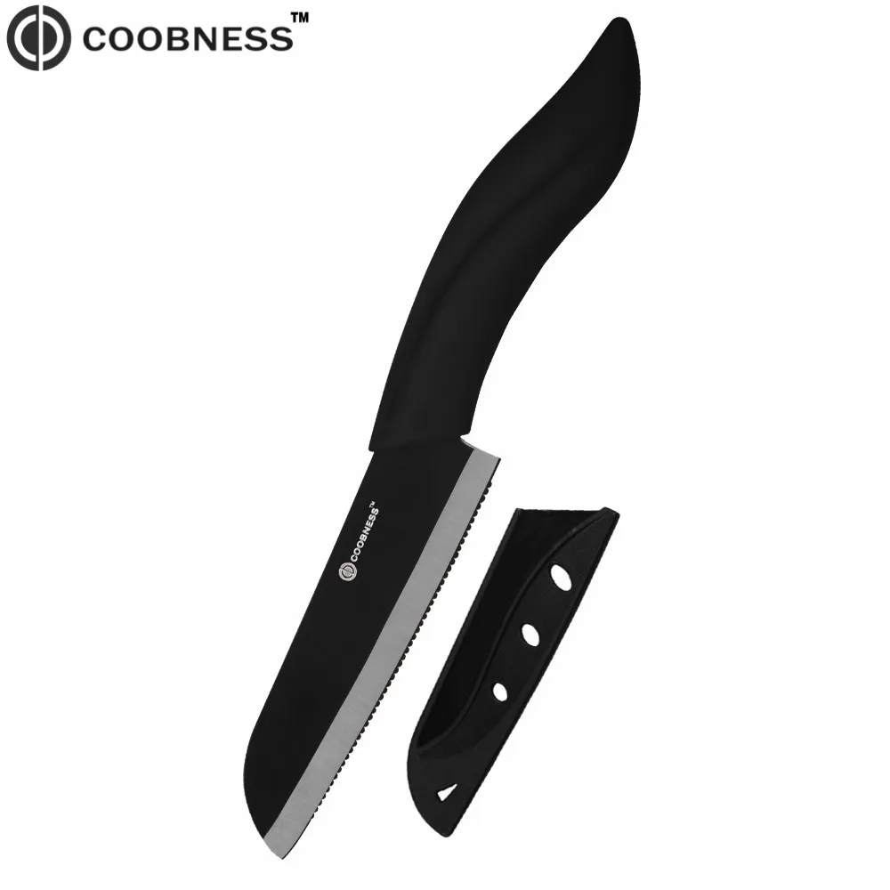 COOBNESS Ceramic Kitchen Knife Curved Handle 5 Inch Santoku PP Handle