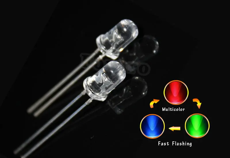 

100pcs 5mm Round Fast Flashing / Slow Flashing RGB LED Diode Flash RGB Color Diffused /Clear Multicolor Flicker
