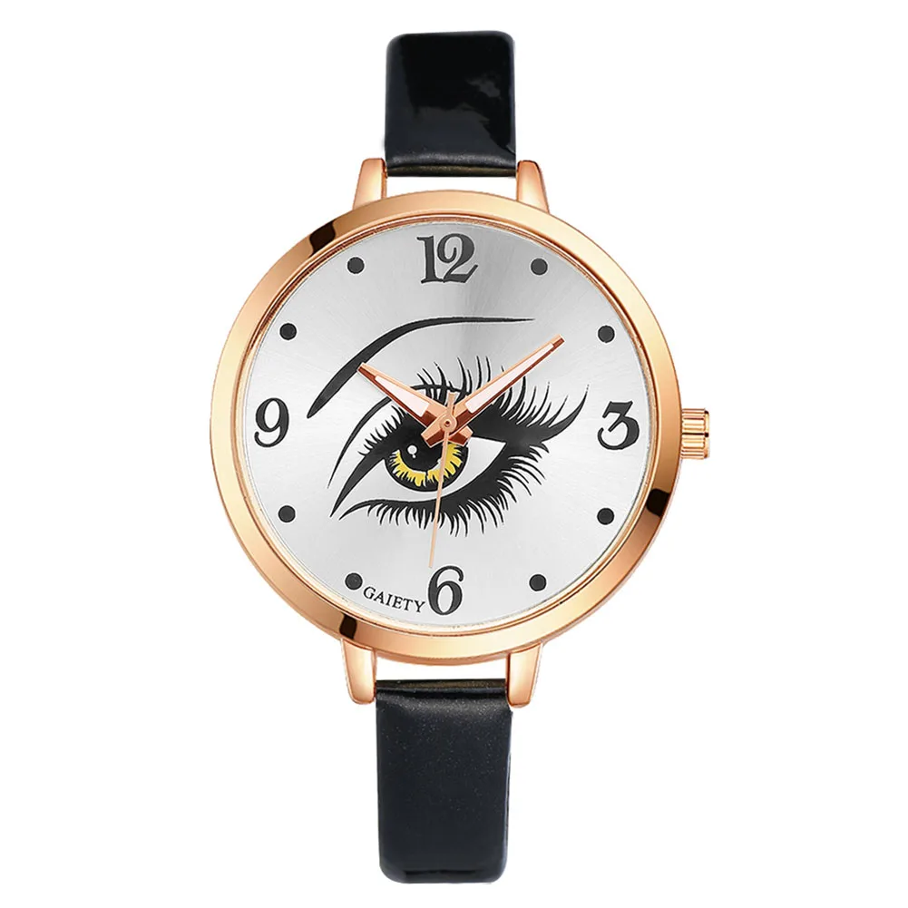 

GAIETY Female Lady Quartz Watch PU Leather Strap Simple Eye Lashes Dial Wristwatch Clock For Women TT@88