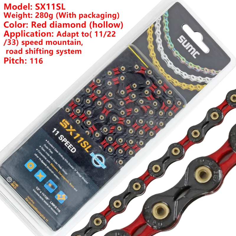 Top Sumc 116L Gold Bike Chain X8 X9 X10 X10sl X11SL Super Light For 8 9 10 11 12 Speed MTB/Road Bicycle Compatible SRAM 21