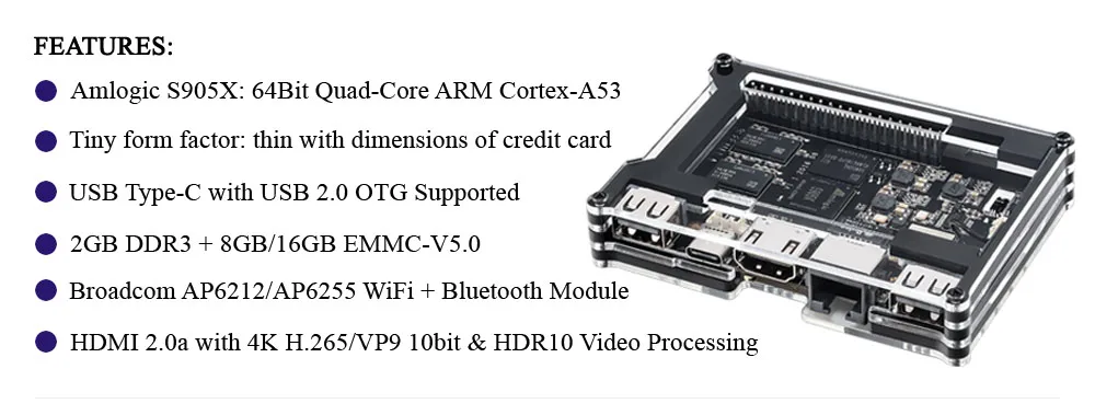 Khadas Vim1 открытый источник ТВ коробка Amlogic S905X четырехъядерный Amlogic S905X DIY телеприставка, поддержка обильной встроенной системы