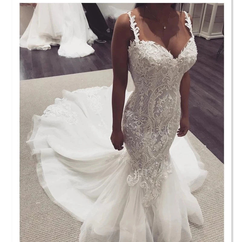 2019 Elegant Lace Mermaid Wedding Dresses Strap Sleeveless Lace Sweet Heart Classic Wedding Gowns Trumpet Bridal Dresses HA060 2019 Elegant Lace Mermaid Wedding Dresses Strap Sleeveless Lace Sweet Heart Classic Wedding Gowns Trumpet Bridal Dresses HA060