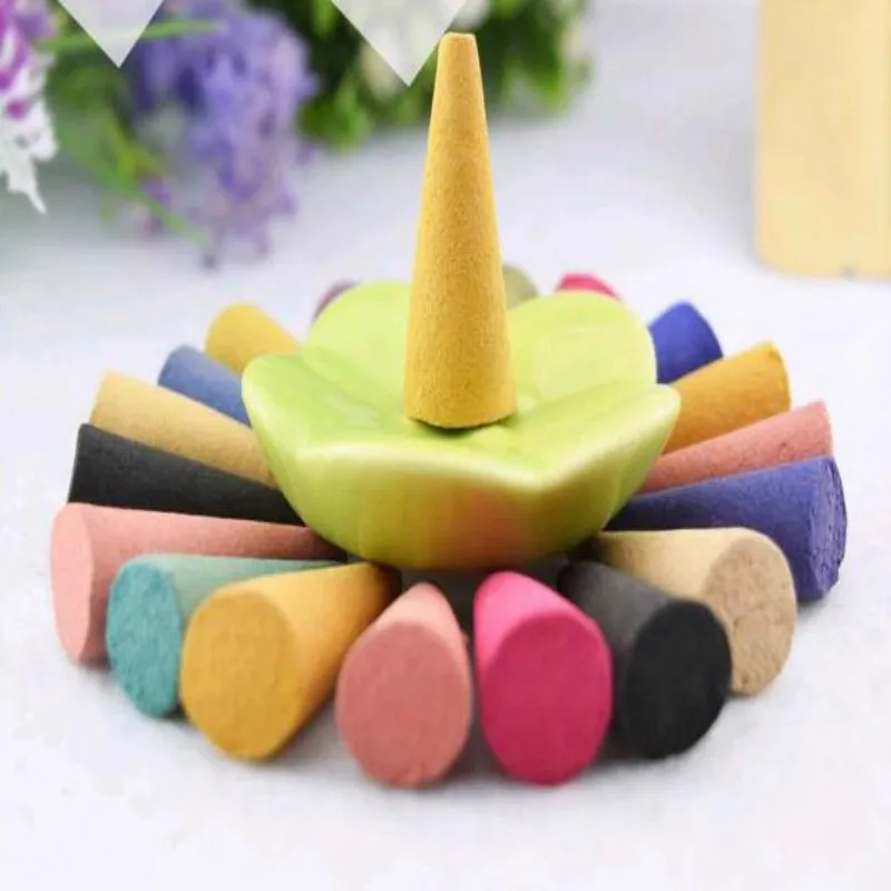 Random Floral Incense Cone With Tray Colorful Fragrance Scent Tower Incense Mixed Scent Aromatherapy Fresh Air Aroma Spice