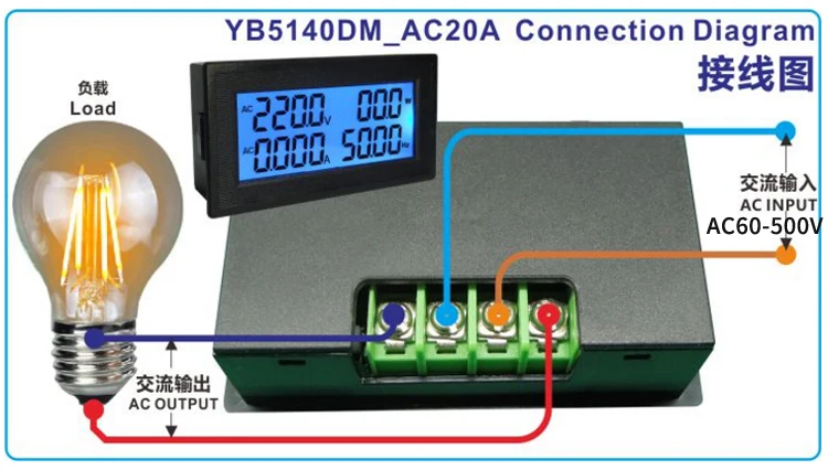 AC 60-500 В 20A 6 в 1 ЖК-цифровой вольтметр Амперметр тестер энергии voage измеритель тока Частота питания домашний измеритель мощности монитор мощности