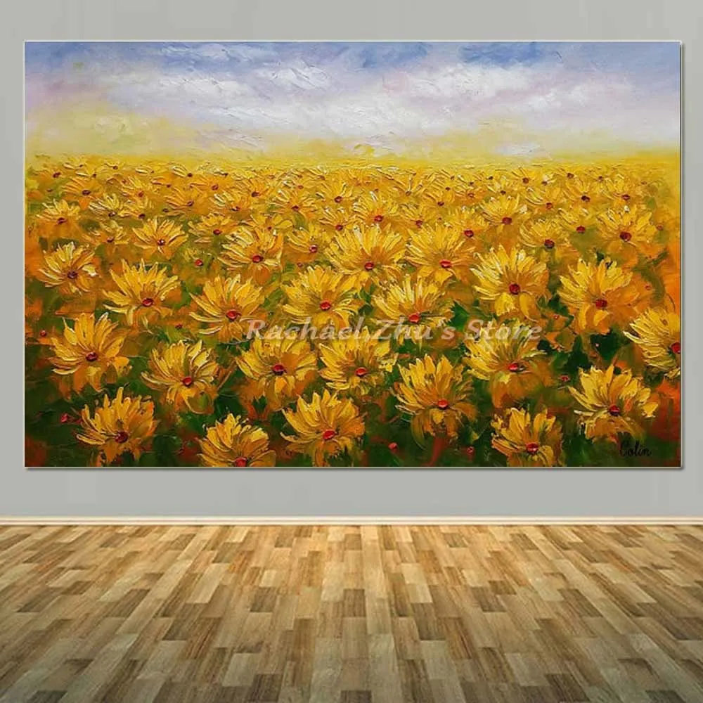 

Hand Painted Abstract Daisy Flower Field Oil Painting On Canvas Abstract Flower Wall Picture Living Room Bedroom Home Wall Decor
