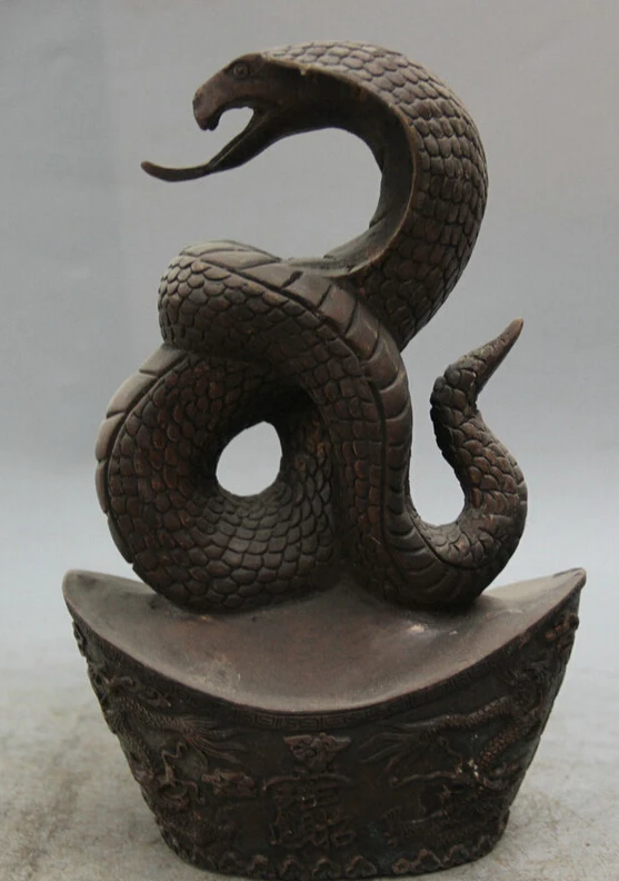 

Fast shipping USPS to USA S1902 9" Chinese Bronze Wealth Money Folk Zodiac Year Snake Dragon Statue sculpture