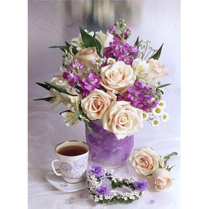 

Full Square / Round Drill "Rose vase " Diamond embroidery Diamond painting cross stitch Wall sticker Mosaic Rhinestone Home Deco