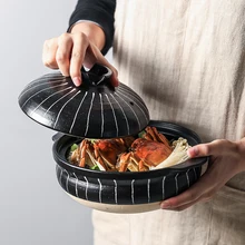 Японская Ретро черная керамическая глиняная кастрюля Бытовая термостойкая кастрюля суп горячий горшок пузатая тушеная керамическая сковорода