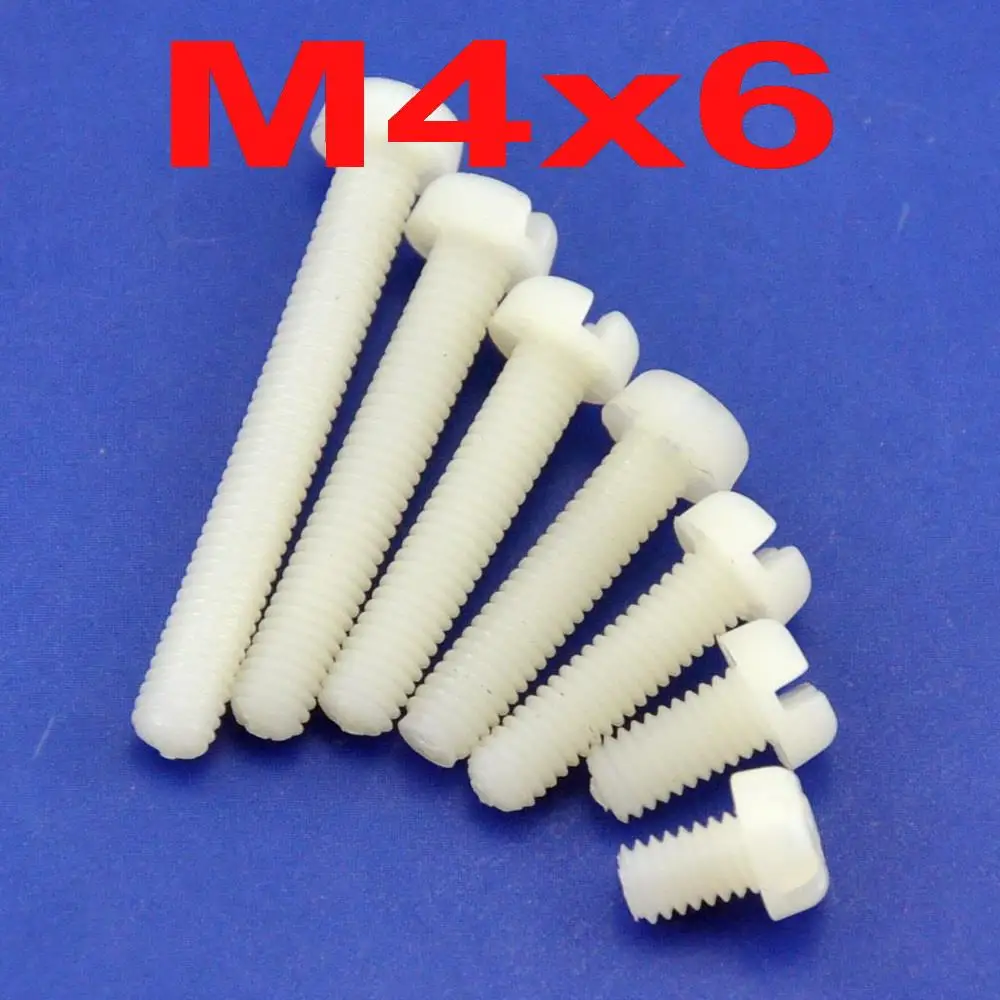 (50 pcs/lot ) Metric M4 x 6mm Nylon Phillips/Slot Pan-Header Screw.