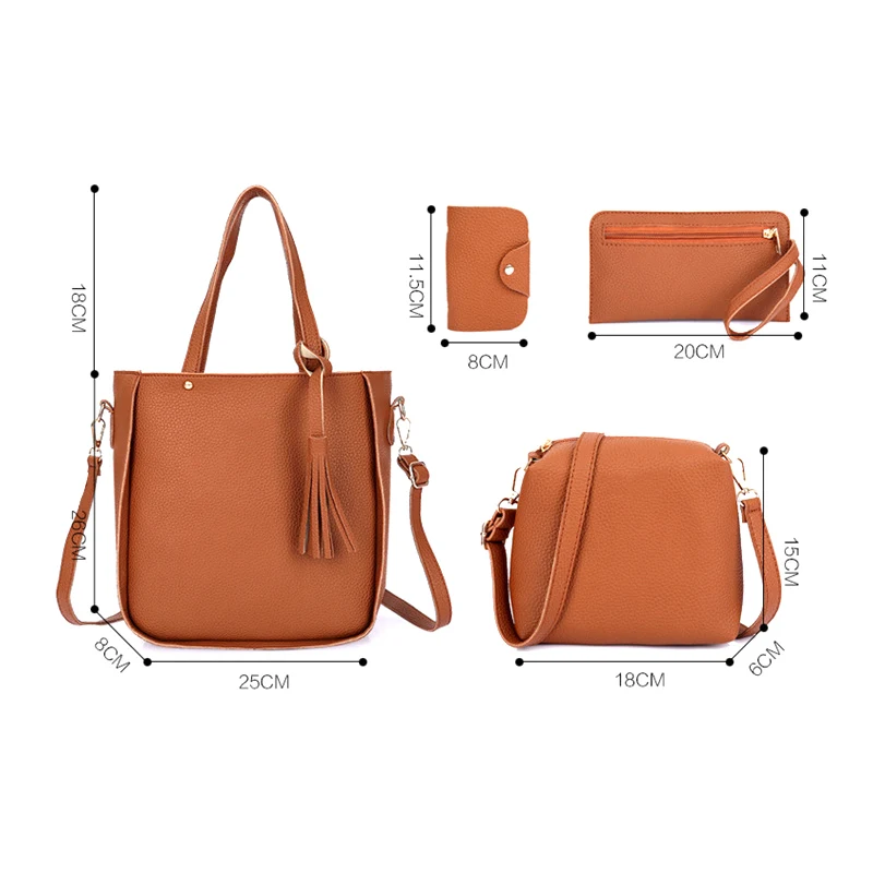 1 مجموعة النساء سيدة الكتف Crossbody حقيبة محفظة الصلبة اللون بو الجلود سستة للسفر KA-BEST