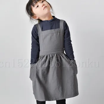 

New children Washed cotton apron kid draw antifouling Sleeveless Bib baby Kitchen baking cake pinafore 3 colour