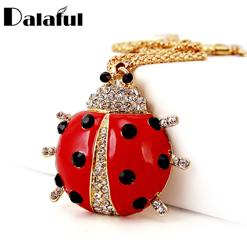 

Red Enamel Ladybug beetle Crystal Animal Necklaces & Pendants Long Necklace For Women X608