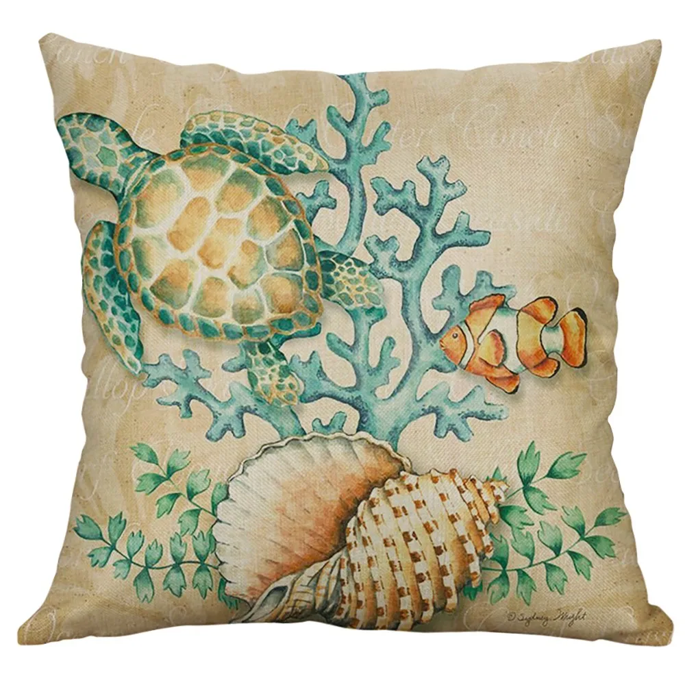 Наволочка для подушки, простая средиземноморская льняная Ретро раковина раковины, морские создания, наволочка для подушки, чехол для подушки - Цвет: B