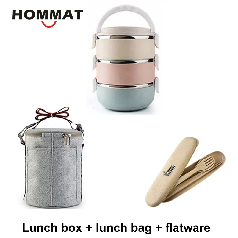 1 2 3 слоя нержавеющей стали термо Bento коробки для ланча японская коробка для еды изолированный Ланчбокс тепловой школы контейнер для еды с ручкой - Цвет: Lunch Box Set