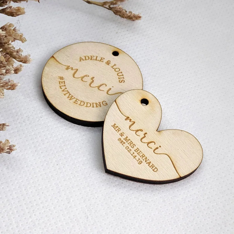 Custom Wedding Tags, Wood Tags, Couple Names Thank You Favors, Personalized Wedding Tags, Wedding Gifts For Guests, Custom Wood - Party Favors - ...