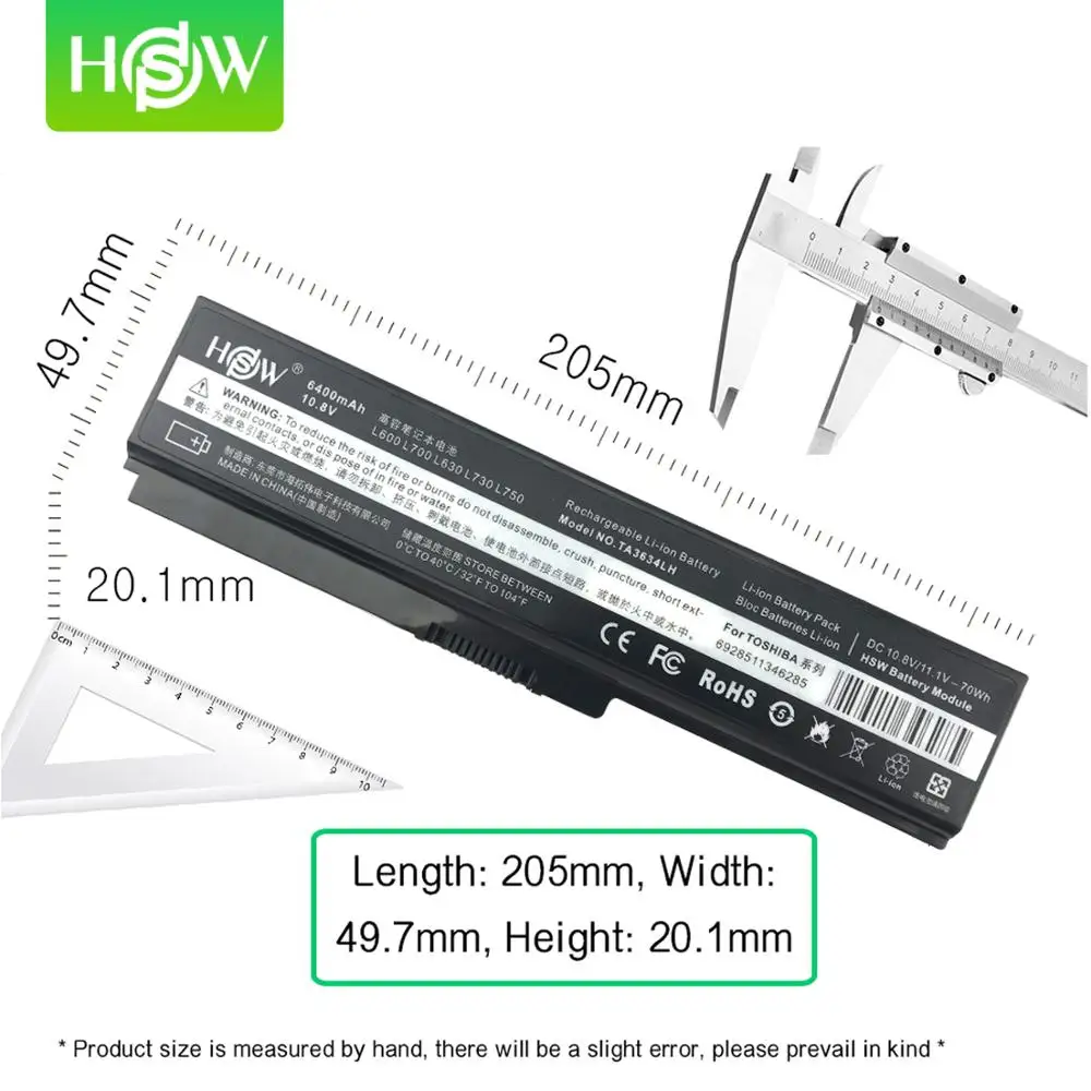 Аккумулятор для Toshiba Satellite PA3817U L510 L515 L600 L635 L640 L645 L655 L670 L310 6400 мАч|Аккумуляторы