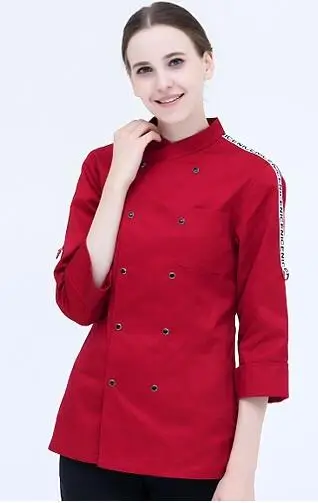 Отельная куртка шеф-повара с длинными рукавами для мужчин и женщин, рабочая одежда для кухни, хлопковый комбинезон, белая униформа шеф-повара, рабочая куртка для ресторанов, B-6488 - Цвет: F-Red