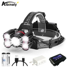 USB Перезаряжаемый светодиодный налобный фонарь Водонепроницаемый налобный фонарь 4 режима освещения фонарик T6 лампа шарик для рыбалки кемпинга с 18650