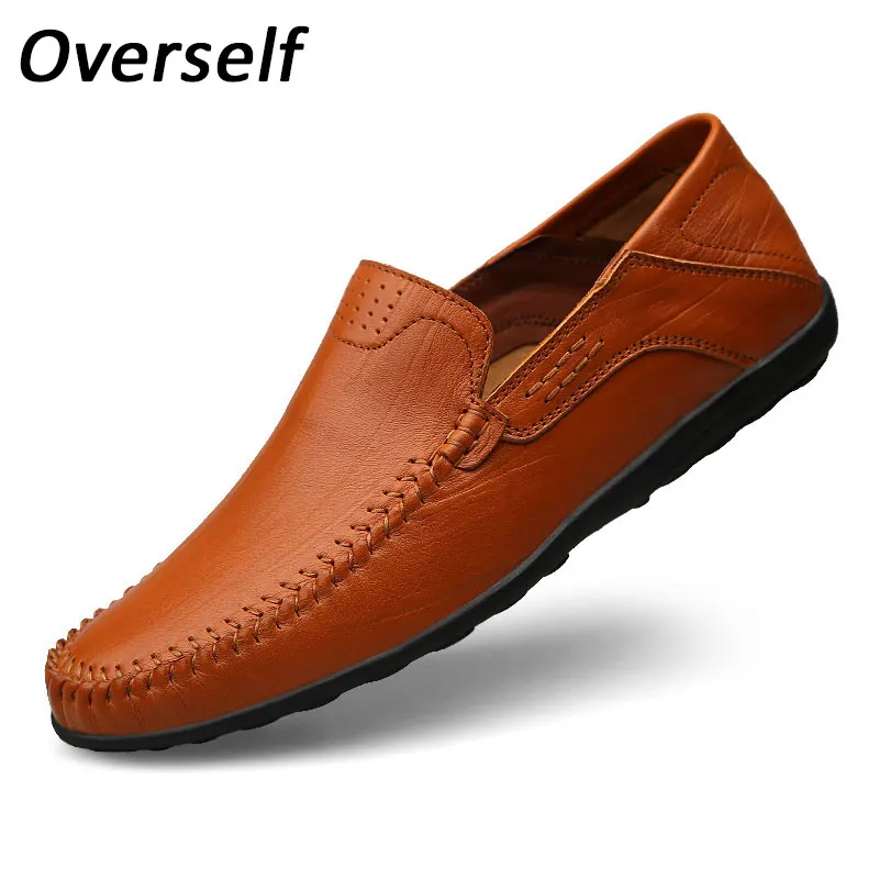 

New Handmade Moccasins Soft Genuine Cow Leather Mens Loafers Fashion Brown Casual Shoes Slip On Men's Boat Shoe Big Size to 45