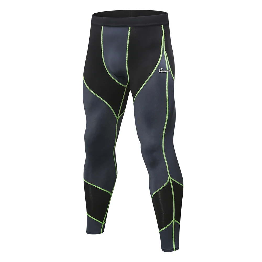 QUESHARk мужские компрессионные колготки для бега, тренировки, гетры, штаны для спортзала, тренировочные леггинсы с завязками на поясе, базовый слой - Цвет: Black Green