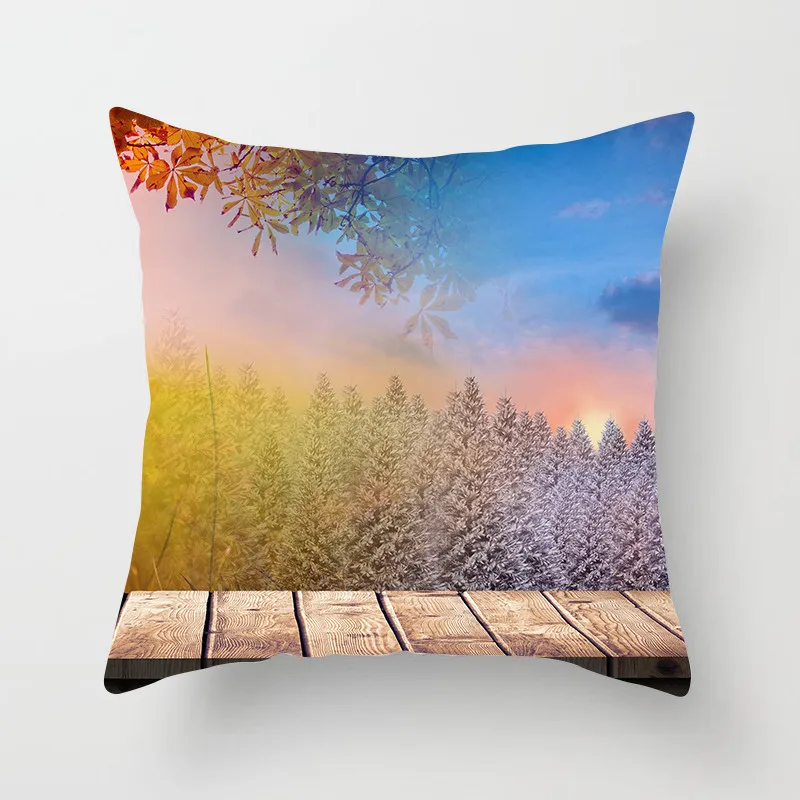 Fuwatacchi Sunrise Forest Pillow Cover Decorative Pillows Cherry Snow Printed Cushion Covers For Sofa Car Pillowcase - Цвет: PC02897