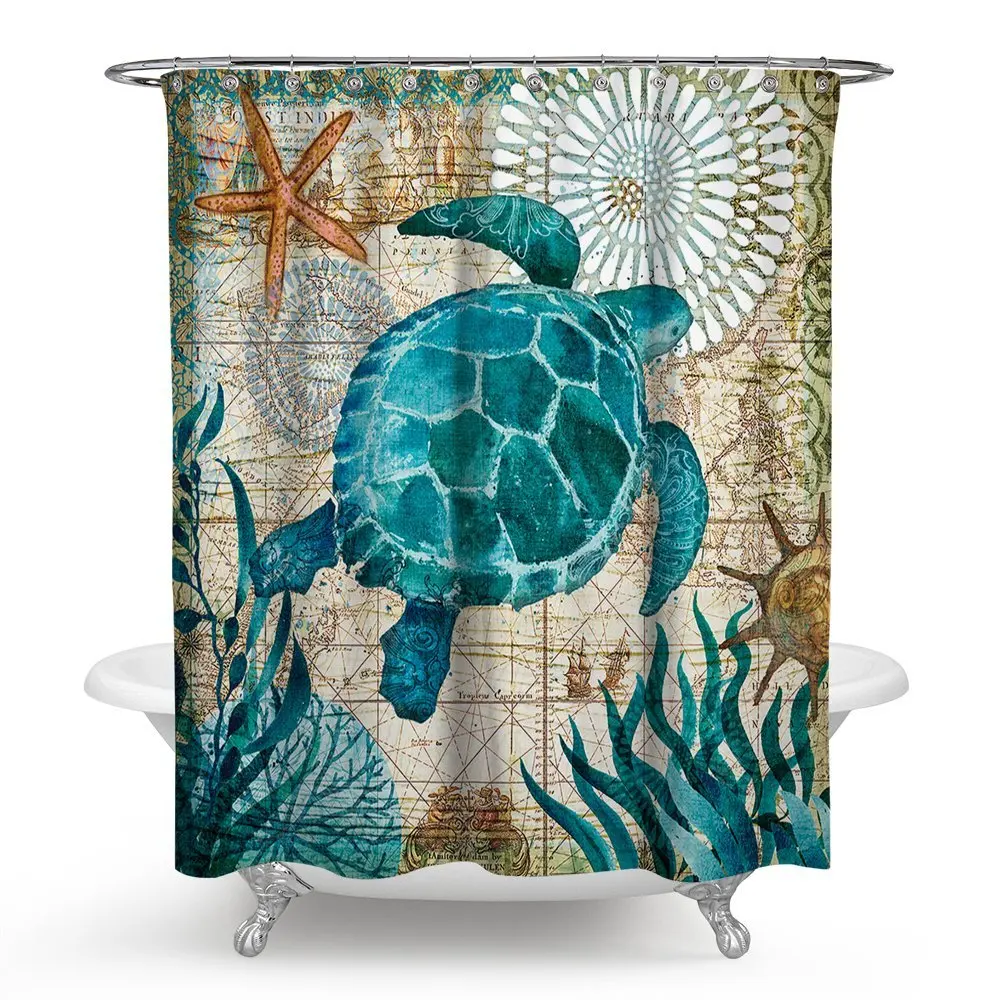 CHARMHOME Shower Curtain Bathroom Waterproof Sea Turtle with 12 Hooks Mildew Resistant Polyester