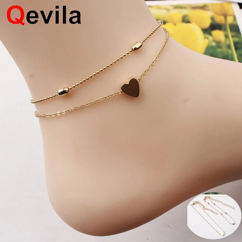

Qevila Bohemia Simple Heart Female Anklets Barefoot Crochet Sandal Foot Jewelry Leg Ankle bracelets On Foot For Women Leg Halhal